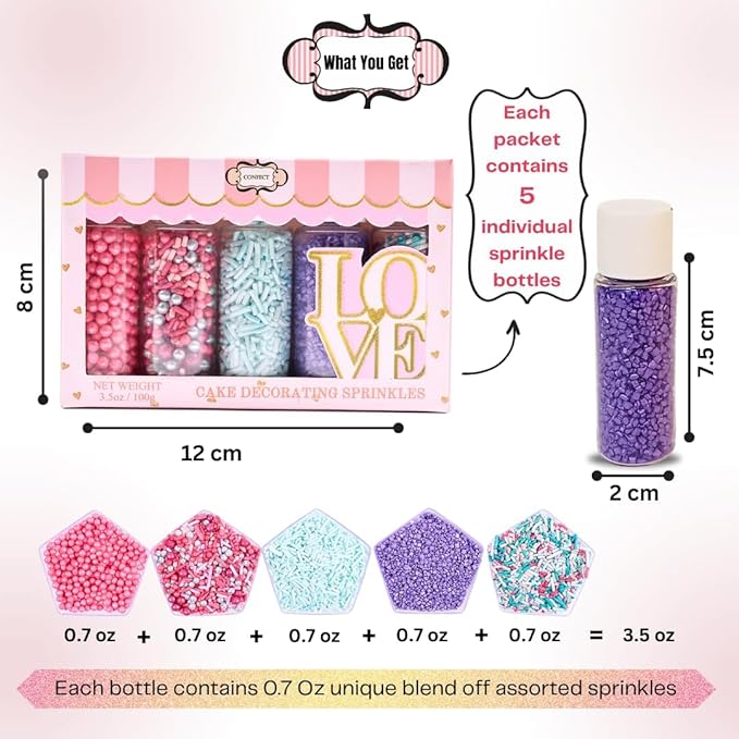 Confect Unicorn Party Sprinkles – Edible Cake Decorating Mix with Teal Jimmies, Hot Pink, Lavender & Coral Pearl Dragees, Purple Sparkling Sugar – Fun & Colorful Toppings for Cakes, Cupcakes, Cookies – Vegan, Gluten-Free, Nut-Free, Soy-Free, Dairy-Free...