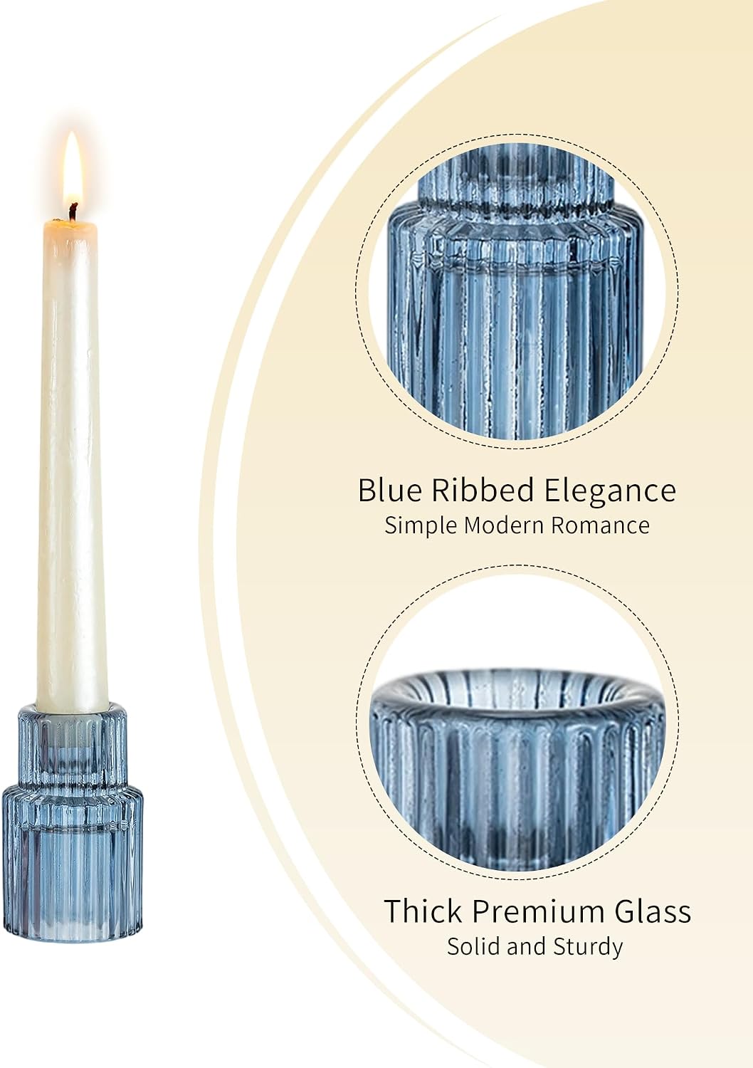 Romadedi Glass Candle Holders for Candlestick - 10 Pcs Blue Tapered Candle Sticks Holder Decor Bulk for Wedding Table Centerpiece Ribbed Taper Holder for Birthday Party Bridal Showers