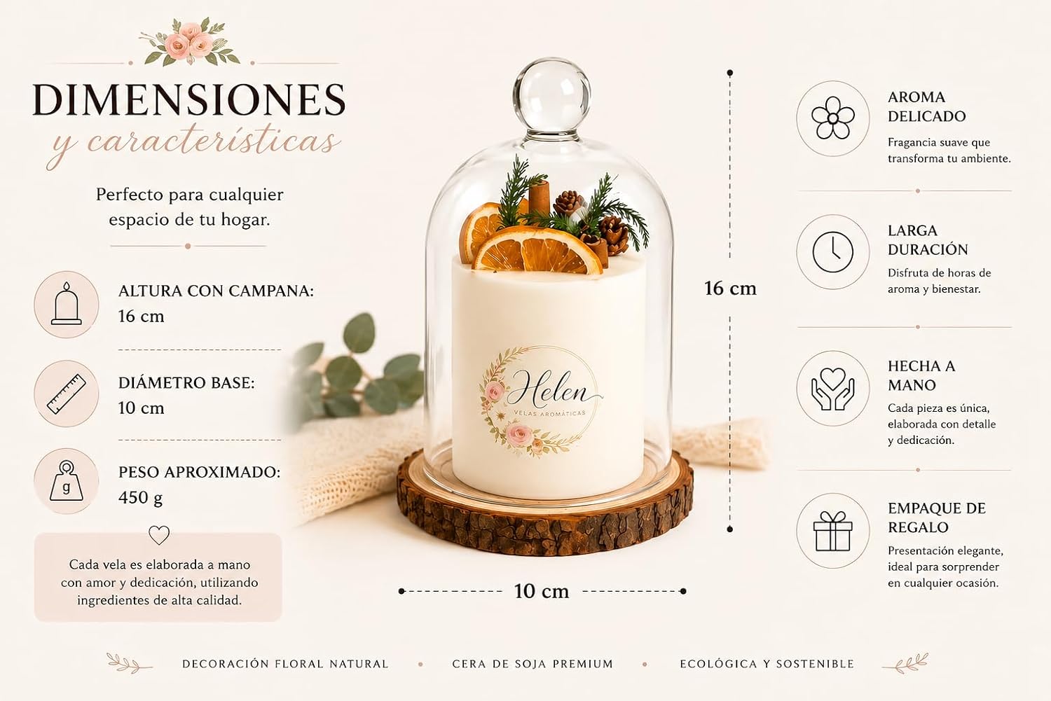 Luxury Scented Candle with Glass Cloche, Decorative Handmade Soy Candle Gift,Floral Scent Aromatherapy Candle for Home Decor