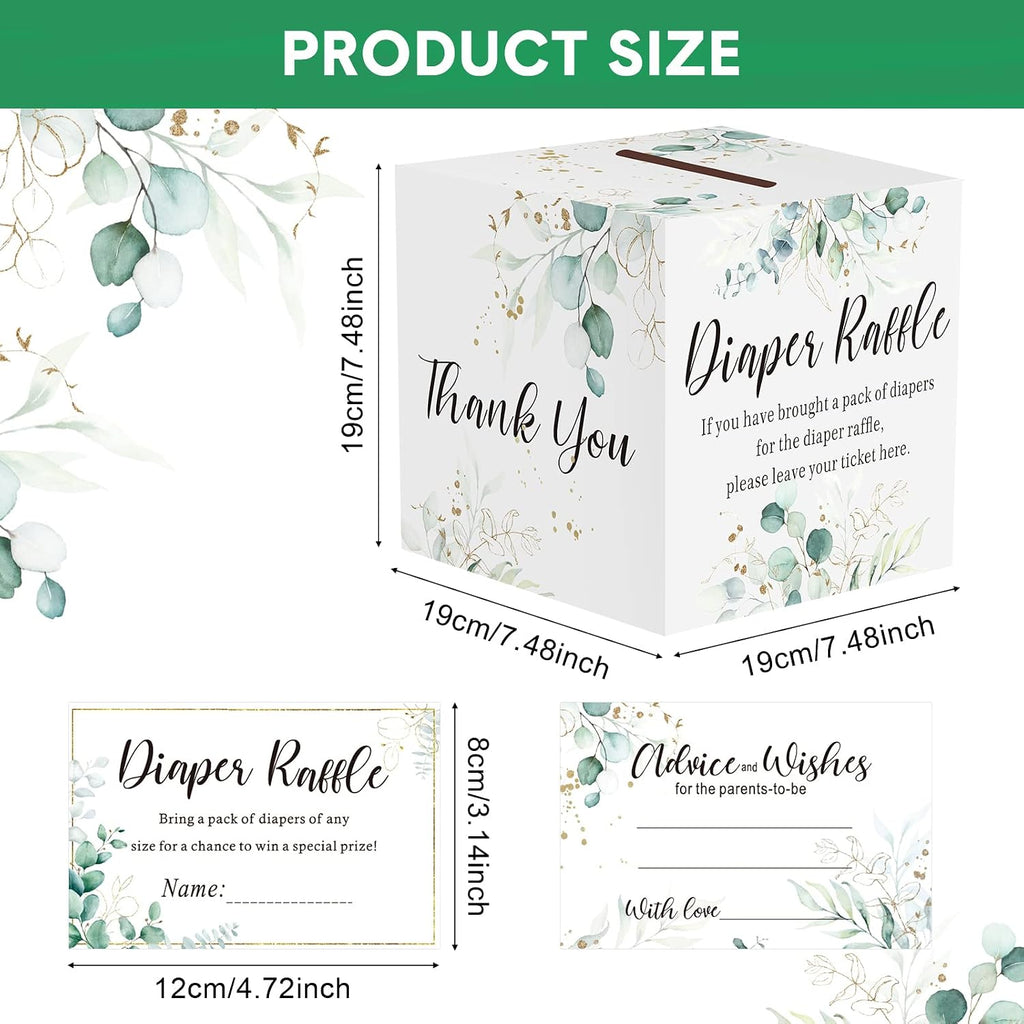 Pajean Greenery Diaper Raffle Box for Baby Shower Party with 50 Pcs Tickets | Baby Shower Games And Diaper Party Supplies For Gender Neutral Greenery Decorations, Gift Table And Raffle Activity