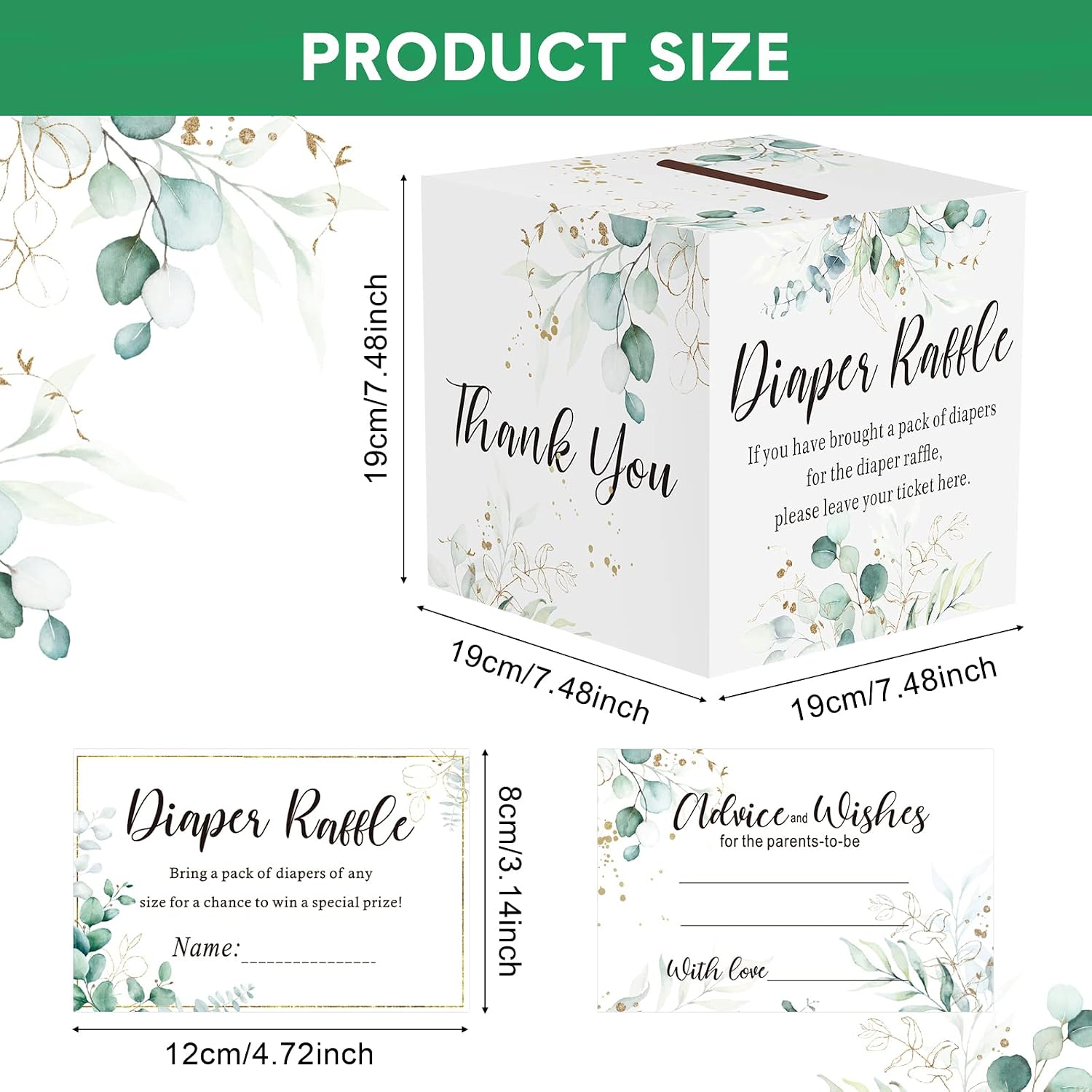 Pajean Greenery Diaper Raffle Box for Baby Shower Party with 50 Pcs Tickets | Baby Shower Games And Diaper Party Supplies For Gender Neutral Greenery Decorations, Gift Table And Raffle Activity