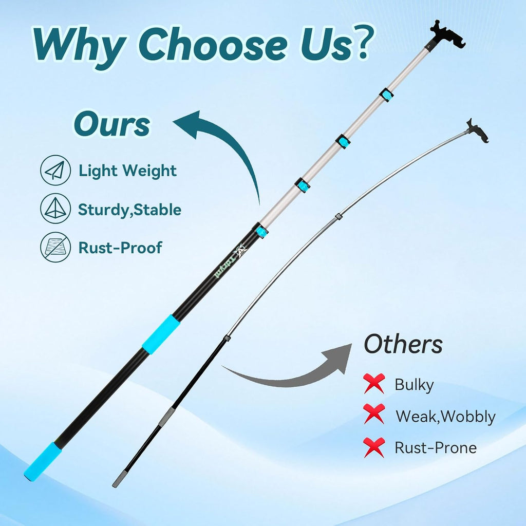 4.3–18 FT 5-Stage Telescopic Christmas Light Pole with Hook | Lightweight & Sturdy Extension Pole for Hanging String Lights, Holiday Lights, Birdfeeders | Ladderless High Reach Installation Tool