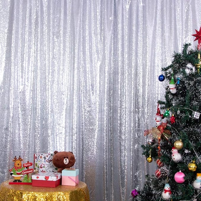 SquarePie Sequin Backdrop Curtain Not See Through Background for Wedding Party 20FT x 10FT Silver