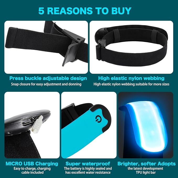 LED Armband Running USB Rechargeable(2 Pack), High Visibility Wristband for Runners, Joggers, Pet Owners, Cyclists, Adjustable Waterproof Reflective Bracelets for Night Running, Walking