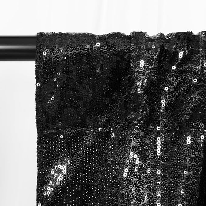 SquarePie Sequin Backdrop Curtain 8FT x 10FT Black Satin Backing Fabric Photography Background for Wedding Patry 4FT x 10FT 2 Panels
