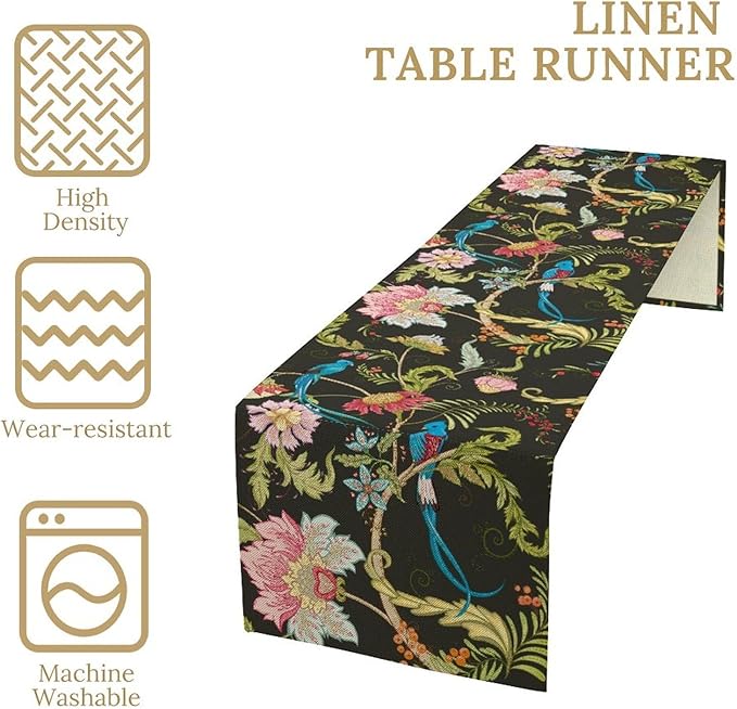 Floral Butterfly Table Runner Seasonal Spring Flower Bird Table Decoration Table Runner for Home Party Decoration 13x60 Inch