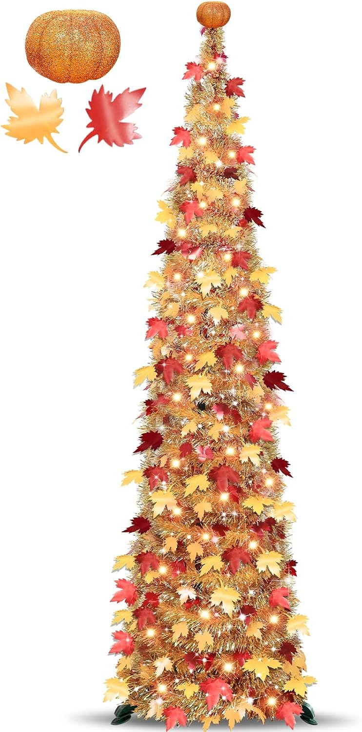 Pumpkin & Fall Decor - 5FT Pop Up Fall Tree with Lights Battery Operated