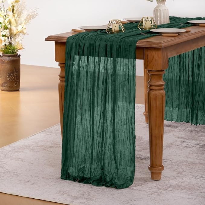 MLMW Christmas Table Runner Cheesecloth Emerald Green Table Runner Boho Cheese Cloth Gauze 160 inch Rustic 13.3ft for Party Wedding Baby Bridal Shower Birthday