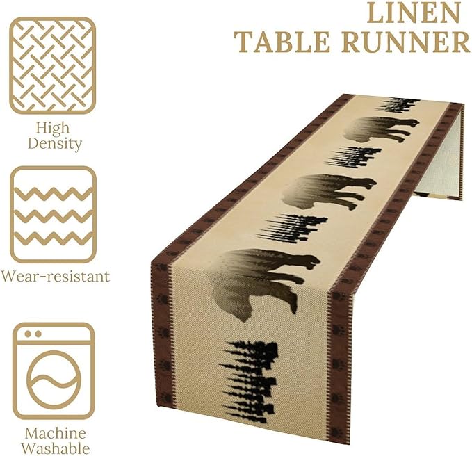 Vintage Bear Table Runner Forest Retro Rustic Cabin Farmhouse Table Runner for Party Dinner Bedroom Living Room Kitchen 13x60 Inch