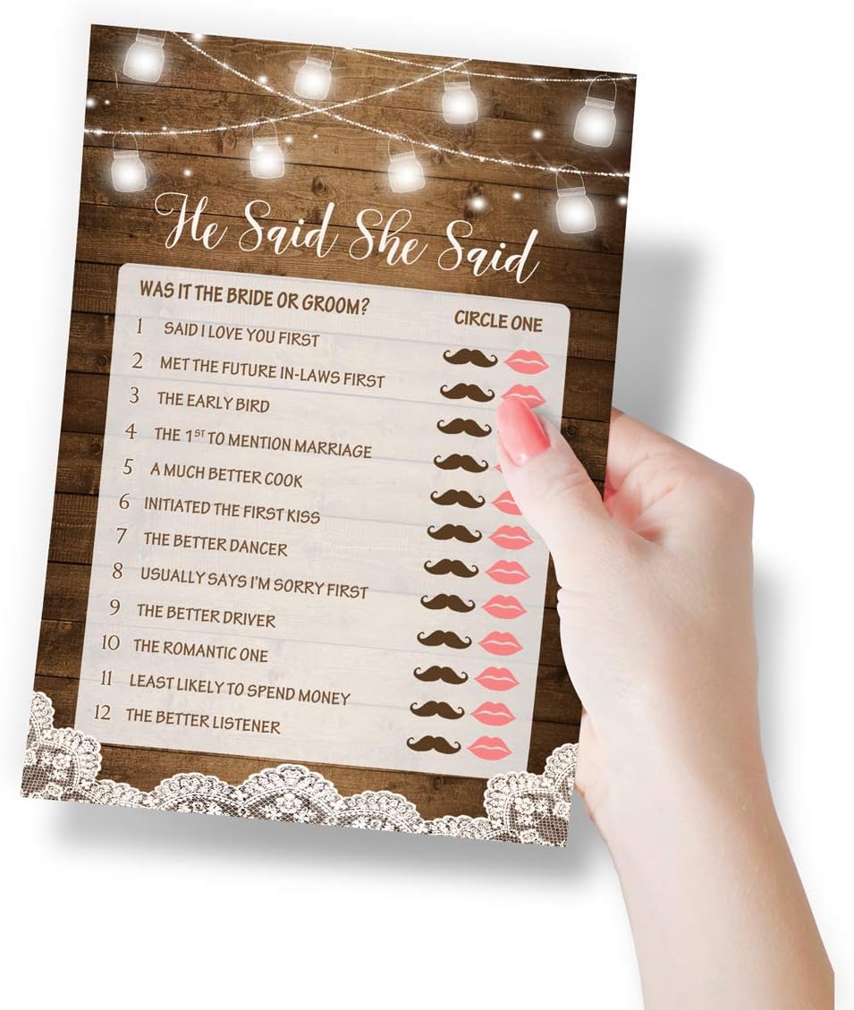 Printed Party Bridal Shower Game Set – 5 Fun Games and Activities for 50 Guests, Includes Bingo, Trivia, Guess How Many, and Advice Cards, Rustic Country Wedding Shower Games