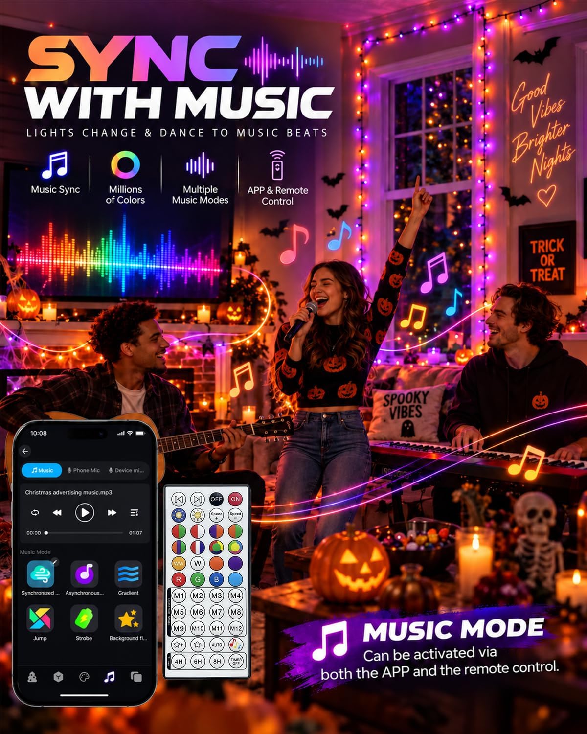 1Pack 200LED Smart Color Changing String Lights Halloween Lights App Remote