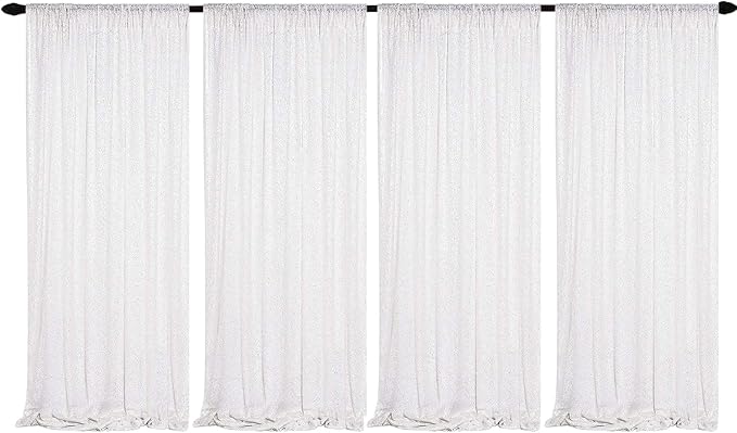 JYFLZQ White Iridescent Sequin Backdrop Curtains 2ft x 8ft 4 Panel Glitter Photo Booth Backdrops Sparkly Photography Background Drapes for Parties Wedding Bridal Showers