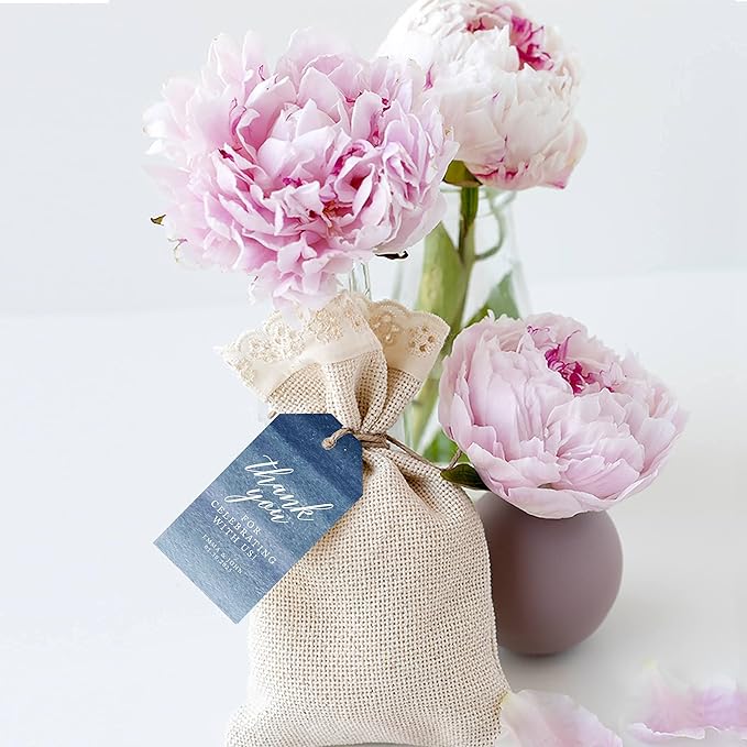 Andaz Press 100-Pack Personalized Thank You for Celebrating with Us Wedding Favor Tags with Bakers Twine Navy Blue Ombre Watercolor Custom Cardstock Wedding Gift Tags for Party Favors 2 x 3.75-Inches
