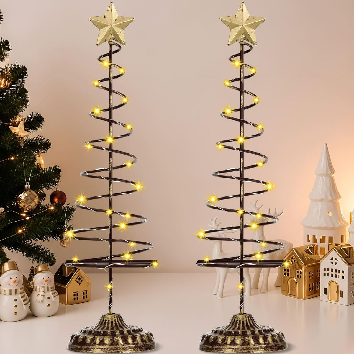 set of 2 lighted christmas tree table decoration, main product view