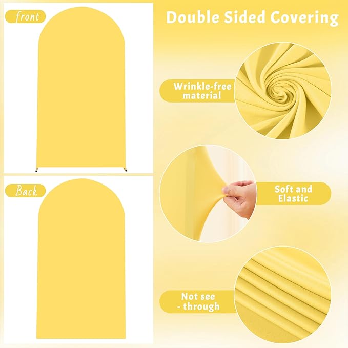 7.2FT Yellow Arch Backdrop Cover - Polyester Fitted Wedding Arch Stand Covers Round Top Chiara Arch Backdrop Cover for Birthday Party Banquet Photo Background Decoration