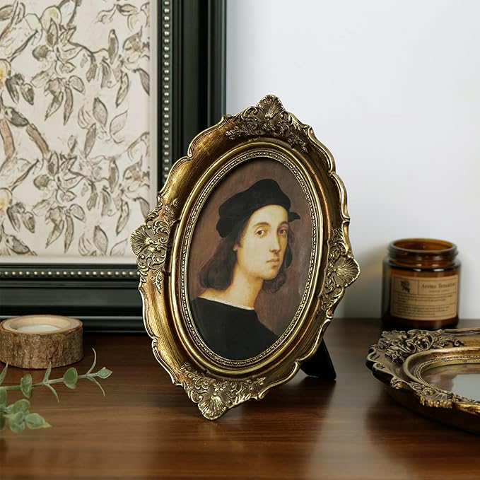 Cuspin 4x6 Picture Frame Gold, Vintage Bronze Gold 4 by 6 Picture Frame Hand-Crafted Resin with Glass Front Ornate Retro Antique Photo Frame for Wall and Tabletop Display Home Decor