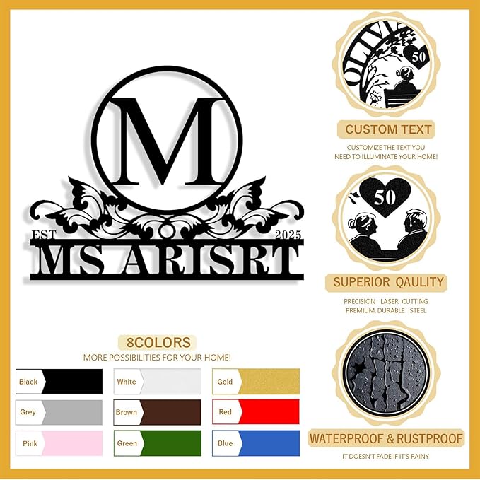 Custom Metal Name Sign, Personalized Family Last Name Signs for Home, Split Letter Monogram Wall Art Decor, Customized Metal Signs for Outdoor, Personalized Wedding Housewarming Gift