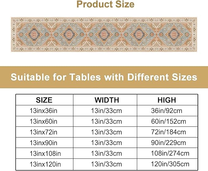 Vintage Boho Floral Table Runner, Rustic Country Farmhouse Grey Blue Orange Bohemia Flower Pattern for Home Kitchen Table Decor Dining Coffee Room Party Decor 13x36in