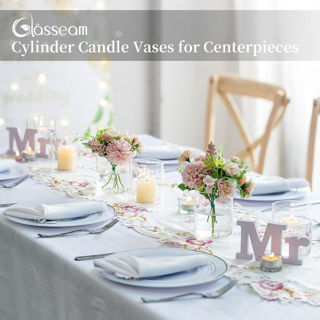 Glasseam Hurricane Glass Candle Holder Set of 6, Cylinder Clear Candle Holders for Pillar Candles, Modern Cylinder Vases for Floating Candles, Vases for Centerpiece Wedding Table Decorations, 4inch
