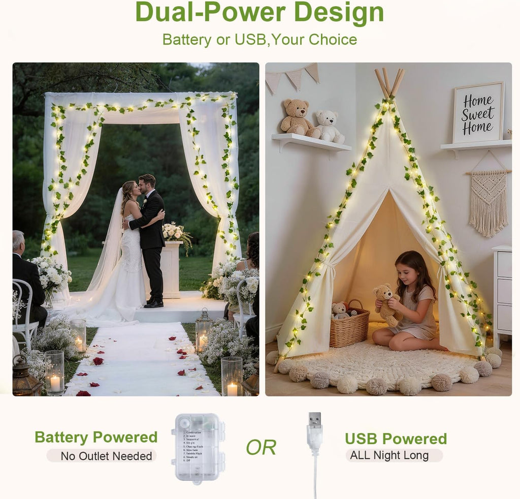 JMEXSUSS 100 LED Vines with Fairy Lights USB/Battery Operated, 33 FT Ivy Vine Lights with Remote, Fake Leaf String Lights for Bedroom Classroom Wall Dorm Garden Wedding Decor (Warm White)