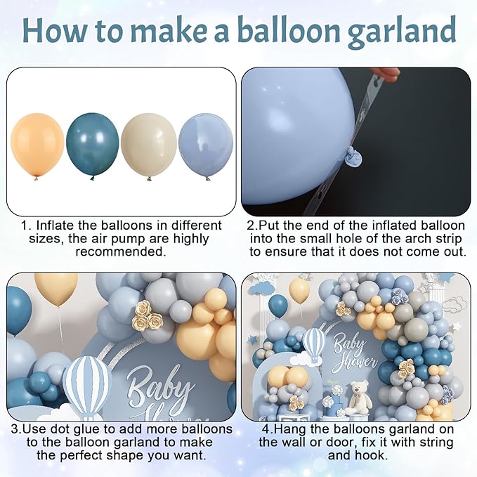 Dusty Blue Balloon Arch Kit 139Pcs Slate Blue Grey Balloons Garland Neutral Boho Retro Fog Gray Apricot Beige Cream White Sand Brown Birthday Party Balloons for Boys Bear Cloud Baby Shower Decorations