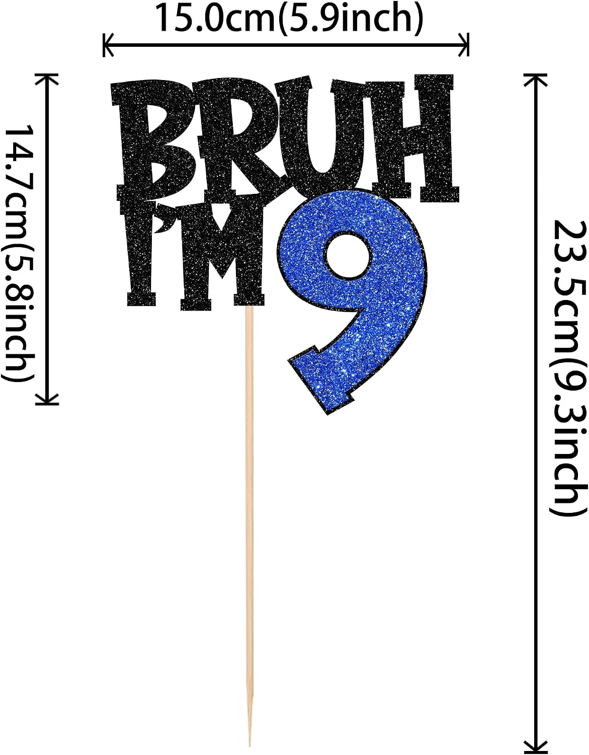 1 PCS Bruh I'm 9 Cake Topper Glitter Happy 9th Birthday Cake Pick Bro I'm 9 Cake Decoration It's My 9th Birthday Decorations for Cheers to 9 Years Old Birthday Anniversary Party Supplies Blue