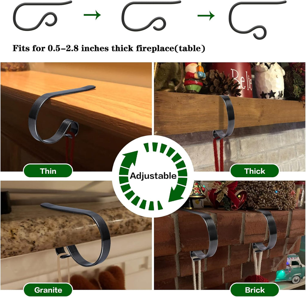 Christmas Stocking Holders for Mantle Set 4, Scratch-Free Christmas Stocking Holders for Fireplace Mantle,Multi-uses Stocking Hooks for Mantle,Mantel Stocking Holders Clip for Xmas Party Decorations