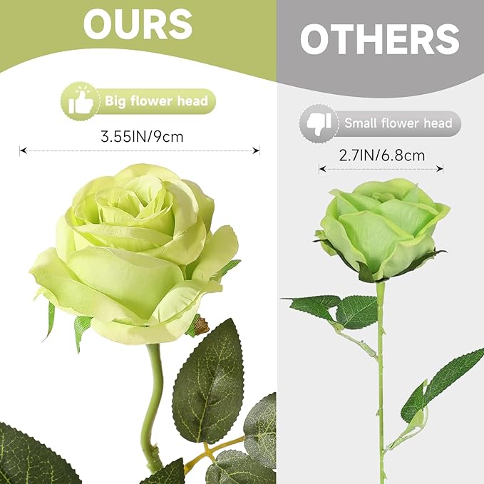 Tifuly Green Roses Artificial Flowers -12Pcs Realistic Single Long Stem Fake Silk Roses Bouquet for Party Home Wedding Centerpiece Hotel Office Decor