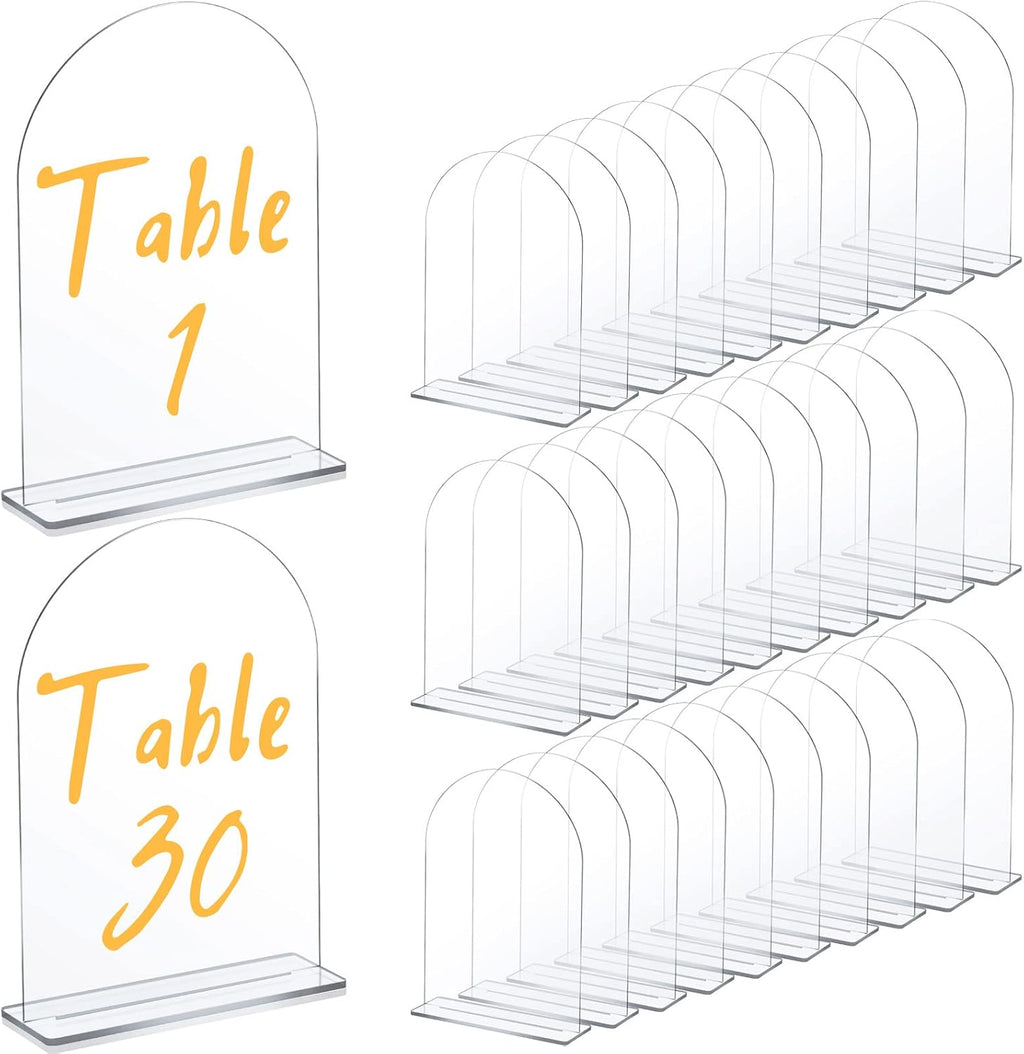 Juexica 30 Packs 5x7 Inch Clear Acrylic Arch Sign - Blank DIY Table Numbers with Stand for Weddings, Office Parties & Menus
