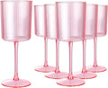 Ciaell 12 PCS Pink Plastic Ribbed Wine Glasses - 10 OZ Plastic Square Wine Glasses with Stem - Disposable Champagne Cups for Parties & Weddings & Party