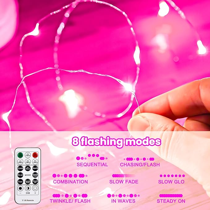HXWEIYE 300LED Fairy Curtain Lights, 9.8x9.8Ft USB Plug-in 8 Modes Christmas String Hanging Lights with Remote for Bedroom Backdrop Wedding Party Indoor Wall Decor, Pink