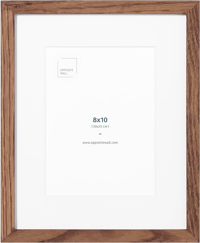 Opposite Wal - 8x10 in - Dark Solid Oak Wood Picture Frames with Mat - Wall Hanging & Tabletop Photo Frame - Pictures Display 5x7 with Mat, 8x10 without - Office, Gallery & Home Decor