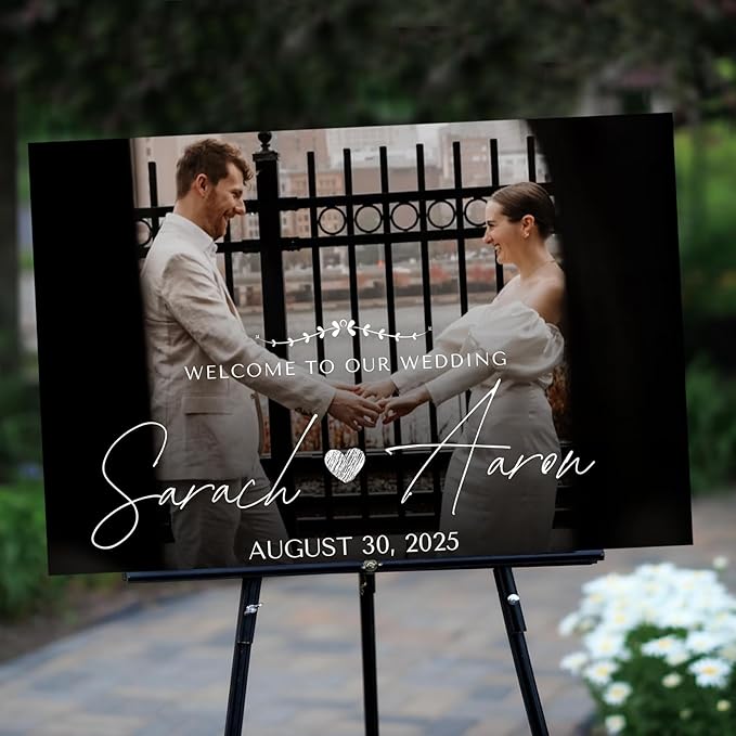 Personalized Wedding Welcome Sign for Bride & Groom, Customized Welcome to The Night Board for Ceremony or Reception, Bridal Party, Canvas Poster Decor for Weddings with Photo