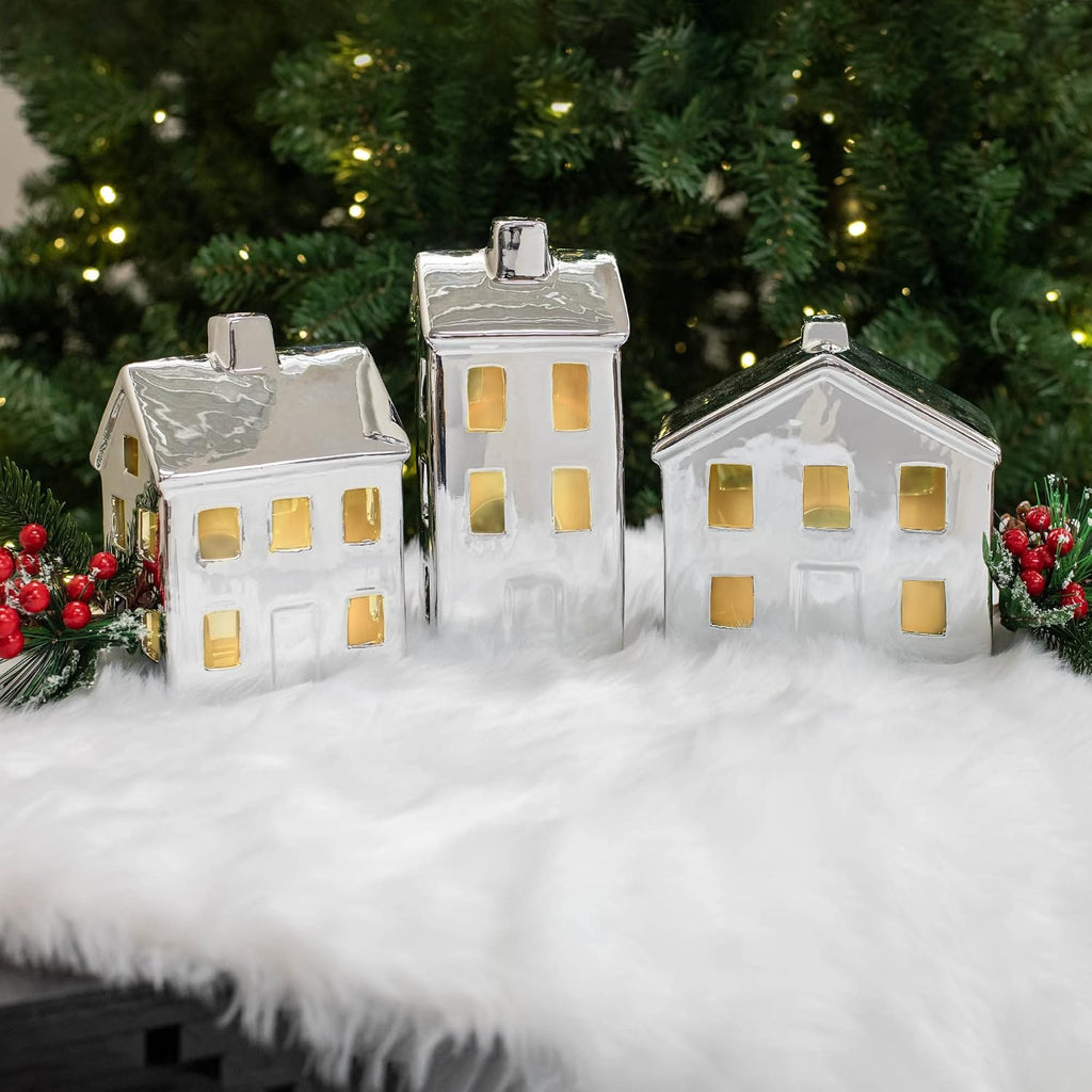 mark feldstein chrome finish porcelain led village, set, package contents