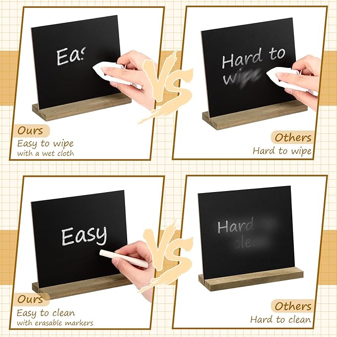 Queekay 36 Pcs Mini Chalkboard Signs Tabletop with Stand 5 x 6 Inch Wooden Chalkboard Sign Vintage Chalk Board Sign Decorative Centerpieces for Food Signs Table Numbers Message Boards Party Supplies