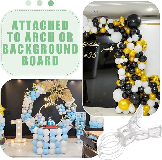 LemonRoad 20 Pack Large Balloon Arch Clips Plastic Transparent Backdrop Spring Clamps 3.5 Inch Heavy Duty Clip for Balloon Arch Kit Birthday Decoration Crafts Woodworking Photography Studios (Clear)