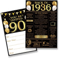 90th Birthday Party Invitations for Women Men - Back in 1936 Invites 90 Year Old Party Invitations Set for Birthday Anniversary (20 Invites and Envelopes)