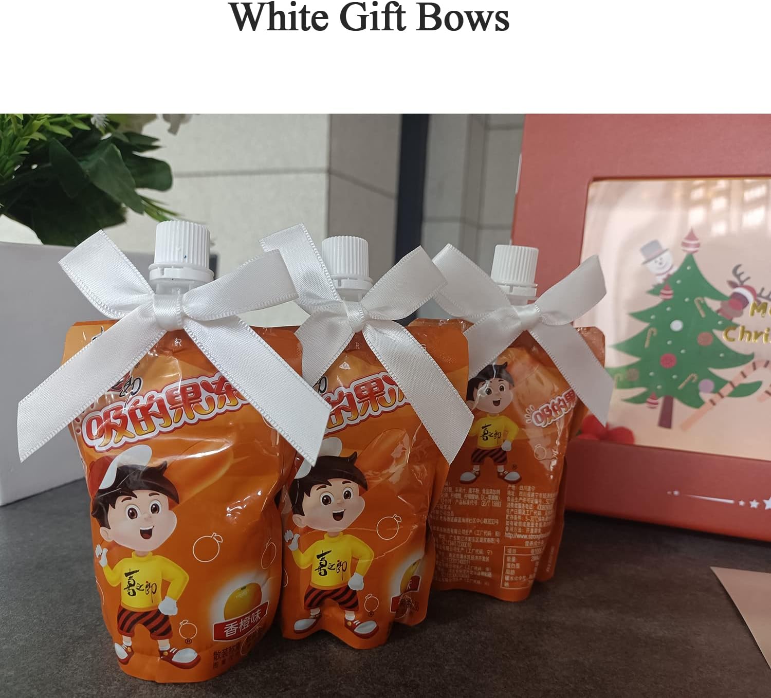 50 Pack White Twist Tie Bow, Pre Tied Bows,Christmas Satin Twist Tie Bows for Treat Bags,Packaging Bows for Candies and Apples, Pretied Ribbon Bows for DIY Decorations,Treat Bows