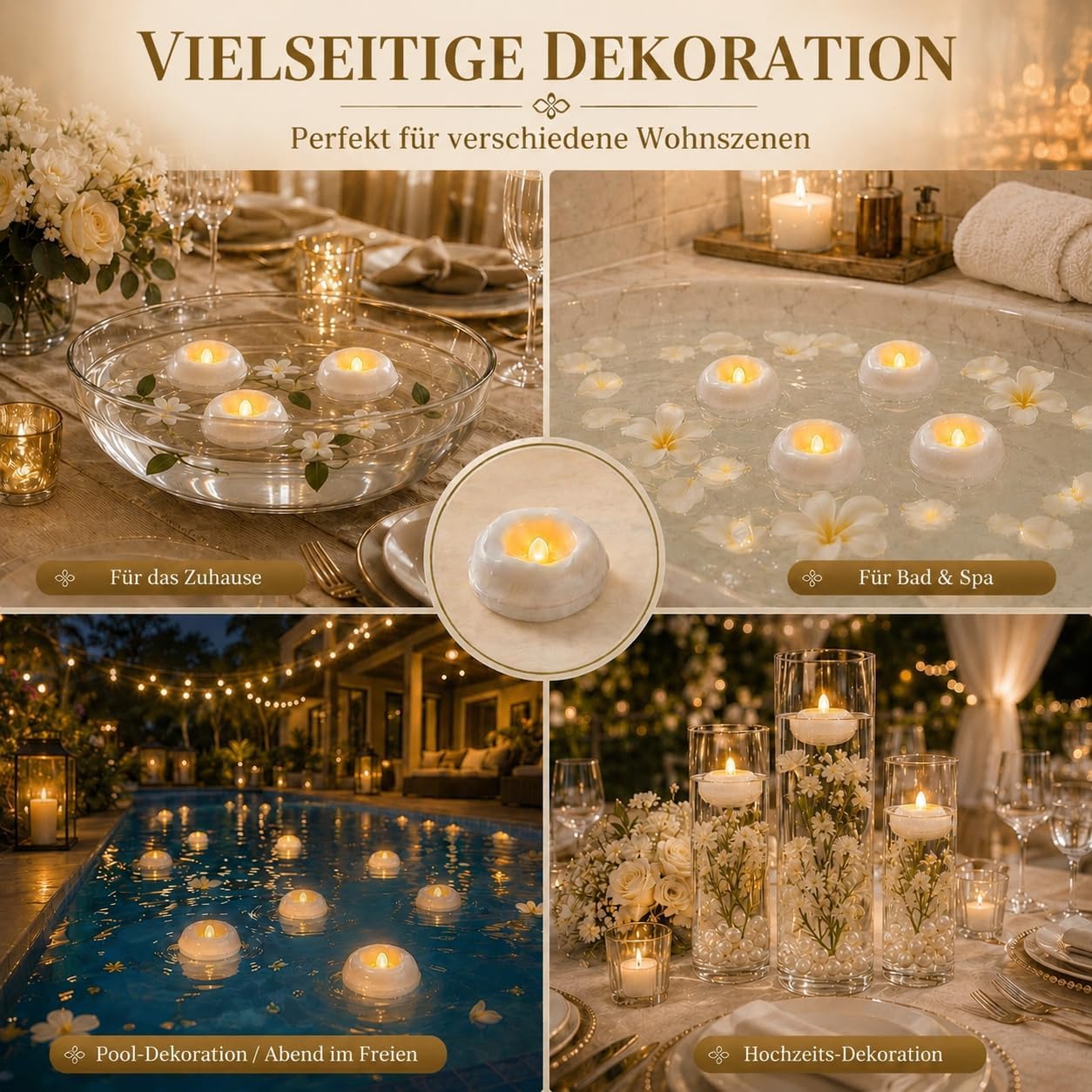 12 Pack 2.3” Flameless LED Floating Candles, Water-Activated Battery Operated Floating Candle with180+ Hours Runtime for Cylindrical Vase, Pool, Fountain - Ideal for Wedding, Party Decoration