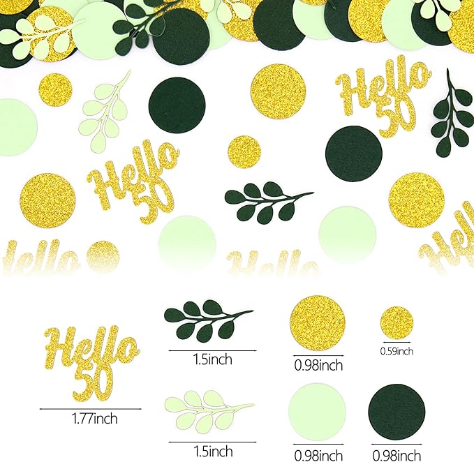 300PC Gold Glitter and Sage Green Happy 50th Birthday Decorations for Men/Women Greenery 50th Birthday Confetti for Table Fifty Party Decor Supplies