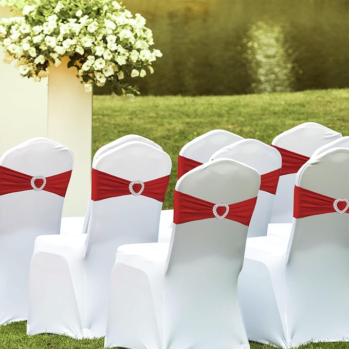 100PCS Spandex Chair Sashes Bows Stretch ChairCover Band,Elastic Chair Ties for Wedding Party Birthday Reception Banquet Decoration(Burgundy)