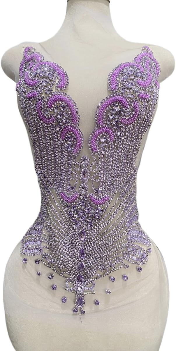 Large Bodice Applique Sequin Rhinestones Fine Appliques Handsewing Crystals a...