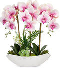 Briful Pink Orchid Artificial Flowers 18in Fake Orchid Silk Flowers with Ceramic Pot Faux Orchid Arrangement for Home Office Room Table Shelf Modern Decoration