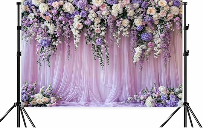 10x8ft Purple Lavender Floral Bridal Backdrop Wedding Flower Photography Backdrop for Girl Portrait Baby Shower Birthday Party Decor Banner Mother's Day Party Wall Backdrop Studio Photo Backgrounds