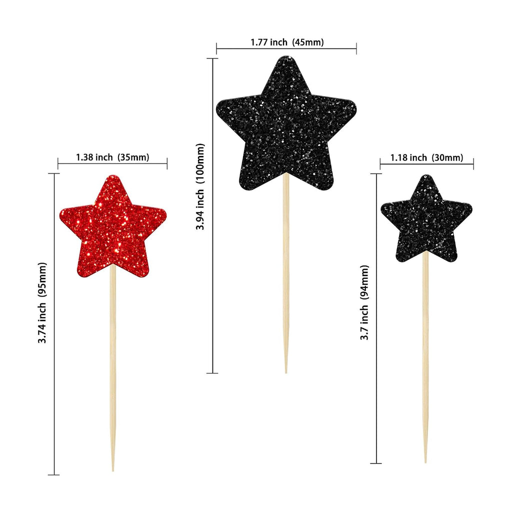 Gyufise 42Pcs Mixed Size Little Star Cupcake Toppers Glitter Twinkle Star Cupcake Picks Halloween Party Cake Decorations for Happy Halloween's Day Party Favors Supplies Black Red