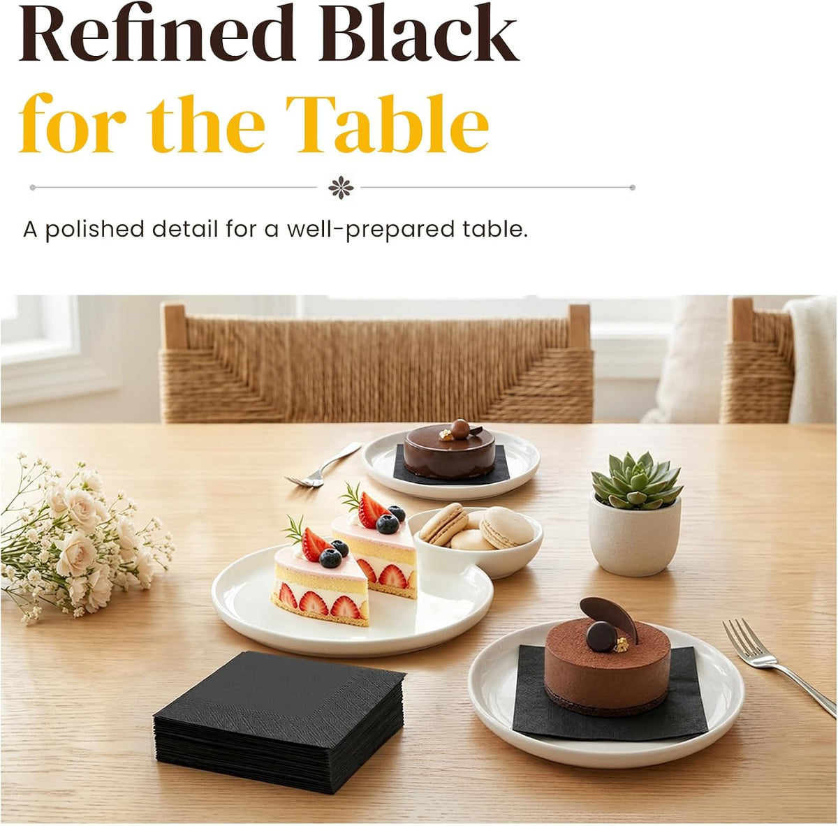 600 Count Black 2-Ply Cocktail Napkins, 4.75 x 4.75 Inch Disposable Beverage ...