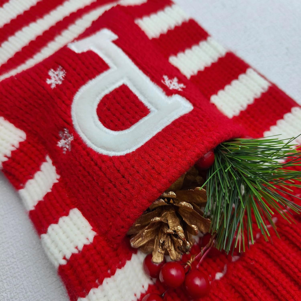 Christmas Stocking Knit Initial Christmas Stockings for Family Farmhouse Monogram Letter Christmas Stockings Christmas Decorations Gift Personalized Stocking Embroidered Letter A