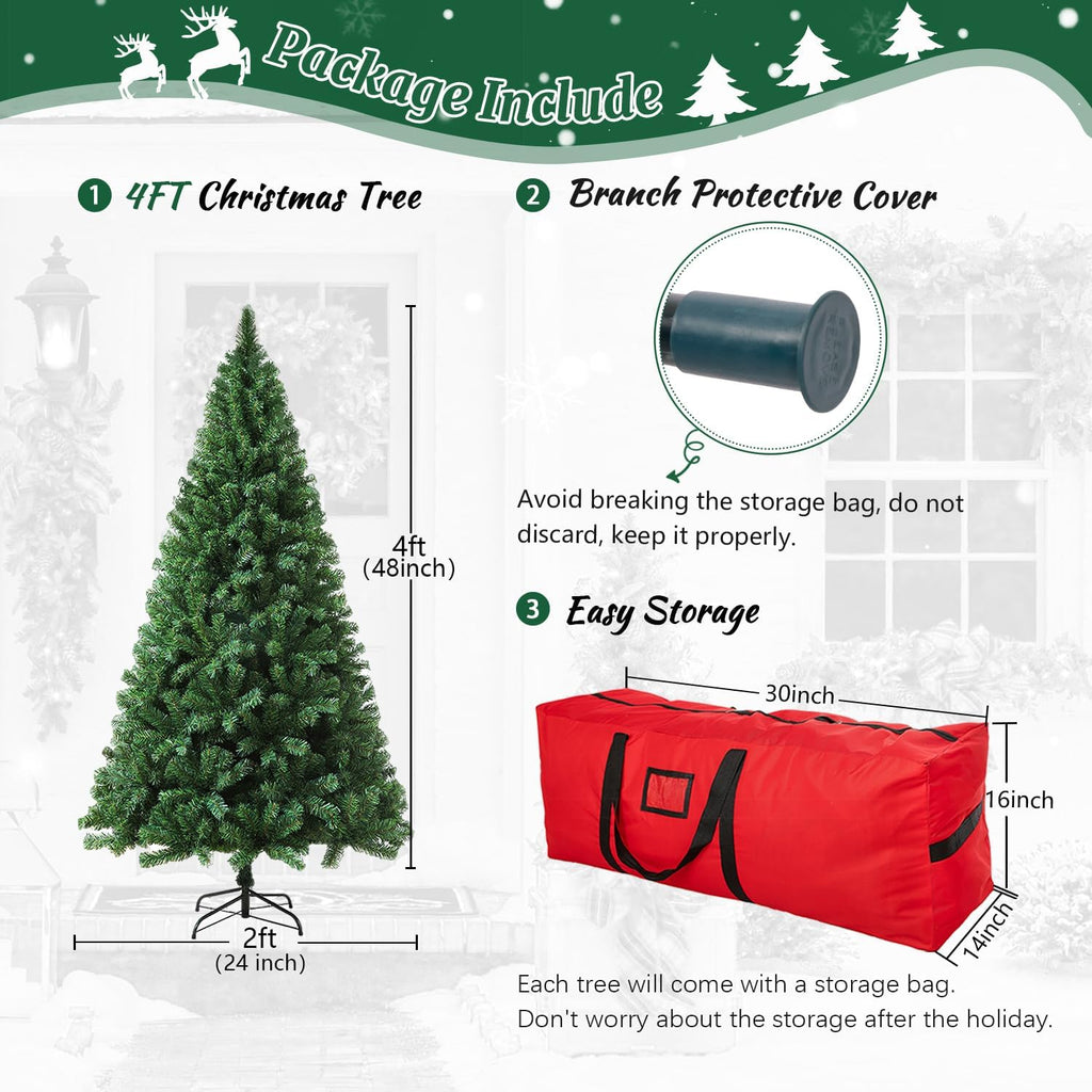 4ft green artificial christmas tree,arbol de navidad small showing dimensions