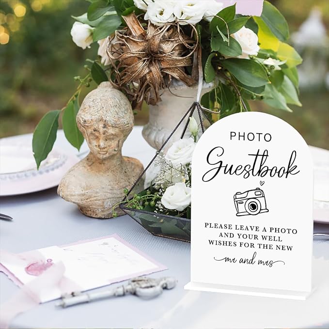 Acrylic Wedding Sign Photo Guestbook Sign for Wedding Wedding Signs for Ceremony Modern Calligraphy Arch Acrylic Table Top Sign for Wedding Reception and Event Party Table(white）