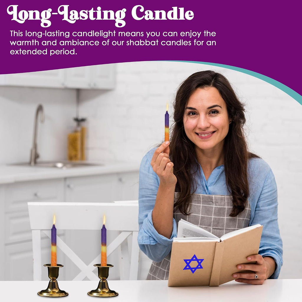 Majestic Giftware Safed Shabbat Candles - 12-Pack Dripless Handcrafted Traditional Shabbos Candles | Fits Standard Candle Holders (Harmony Purple)